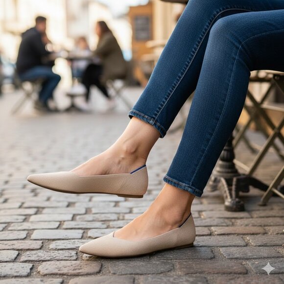 Rothy's The Point II Flats - Women's Size 10.5 - Beige Ecru Knit - Washable!